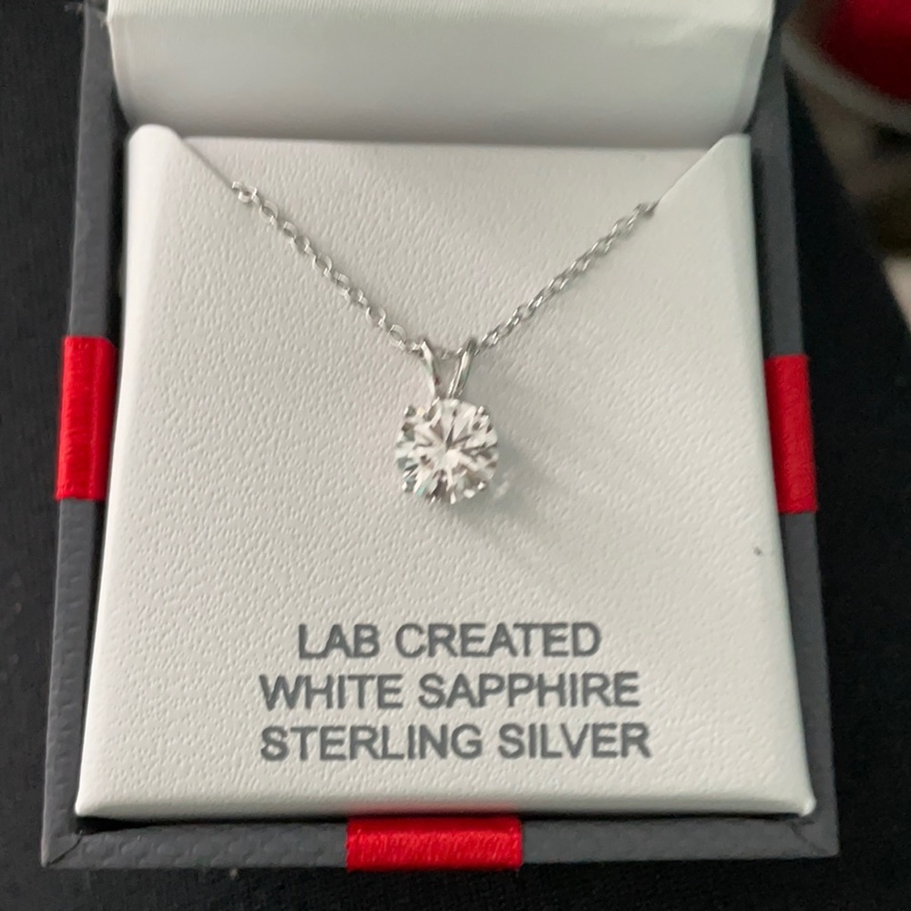 Sterling lab created white sapphire necklace NIB